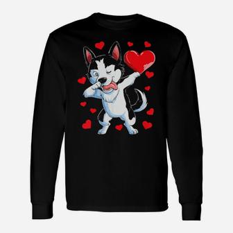 Dabbing Siberian Husky Valentines Day Dog Heart Long Sleeve T-Shirt - Monsterry DE