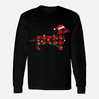 Dachshund Christmas Lights Funny Red Plaid Dog Dad Mom Sweatshirt Unisex Long Sleeve | Crazezy AU