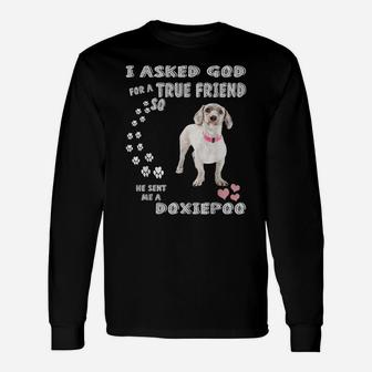 Dachshund Poodle Dog Mom, Doxiedoodle Dad Art, Cute Doxiepoo Unisex Long Sleeve | Crazezy DE