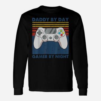 Daddy By Day Gamer By Night Funny Dad Jokes Gaming Vintage Unisex Long Sleeve | Crazezy AU