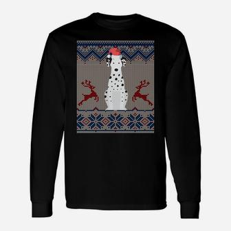 Dalmatian Dog Santa Hat Ugly Christmas Sweater Gift Sweatshirt Unisex Long Sleeve | Crazezy