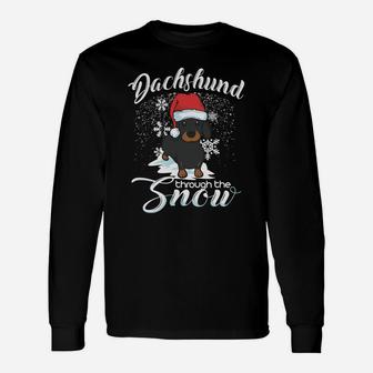 Daschund Through The Snow Dog Lovers Festive Sweatshirt Unisex Long Sleeve | Crazezy AU