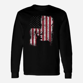 Deer Hunting Gift For Men American Flag Unisex Long Sleeve | Crazezy