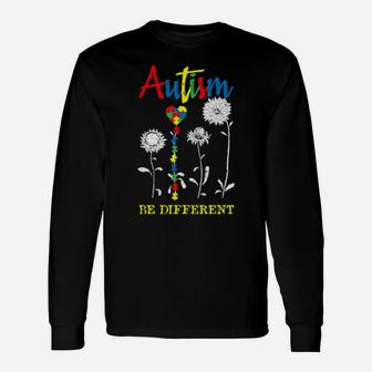 Be Different Autism Awareness Puzzle Heart Sunflower Long Sleeve T-Shirt - Monsterry