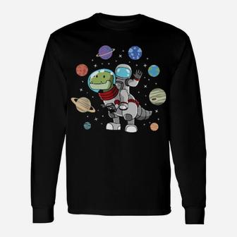 Dinosaur, Astronaut & Planets, Space & Dino For Long Sleeve T-Shirt - Monsterry