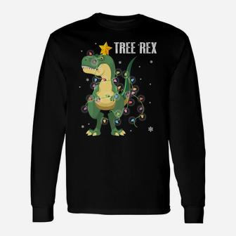 Dinosaur With Christmas Lights Dancing Snow Tree Xmas Rex Unisex Long Sleeve | Crazezy AU