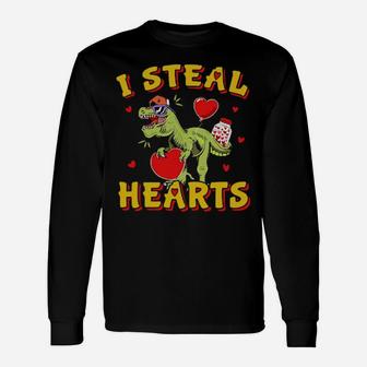 Dinosaurs Rex I Steal Hearts Valentines Day Long Sleeve T-Shirt - Monsterry