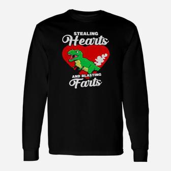 Dinosaurs Stealing Hearts And Blasting Farts Valentines Day Long Sleeve T-Shirt - Monsterry DE