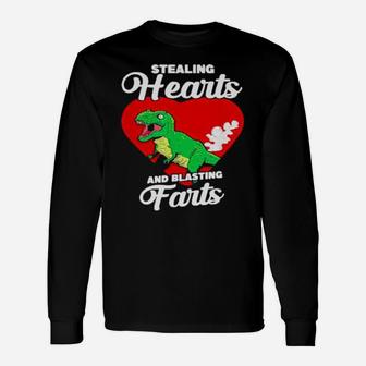 Dinosaurs Stealing Hearts And Blasting Farts Valentines Day Long Sleeve T-Shirt - Monsterry DE