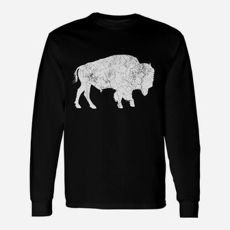 Distressed Buffalo Retro Bison Animal Lover Men Women Dad Unisex Long Sleeve | Crazezy AU