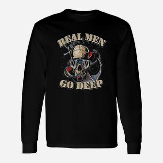Distressed Deep Dive Scuba Real Men Go Deep Long Sleeve T-Shirt - Thegiftio UK