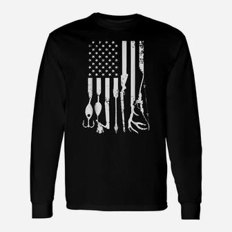 Distressed Hunting And Fishing Gear Flag America Us Unisex Long Sleeve | Crazezy