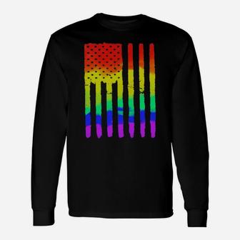 Distressed Rainbow American Flag Gay Pride Patriot Us Long Sleeve T-Shirt - Monsterry