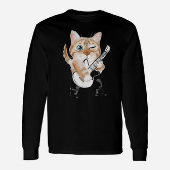 Distressed Retro Vintage Cat Playing Music Long Sleeve T-Shirt - Monsterry UK