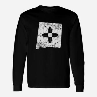 Distressed White New Mexico Flag Map Outline Unisex Long Sleeve | Crazezy