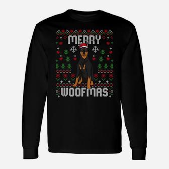 Doberman Dog Christmas Sweater Ugly Xmas Merry Woofmas Sweatshirt Unisex Long Sleeve | Crazezy