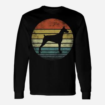 Doberman Lover Owner Gifts Retro Sunset Dog Silhouette Dad Unisex Long Sleeve | Crazezy