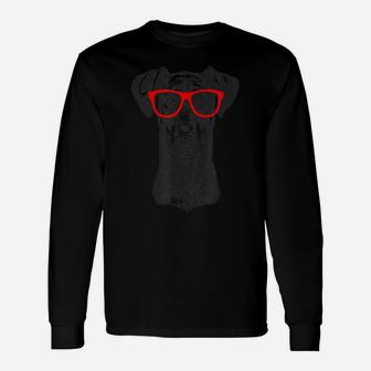 Doberman Pinscher In Red Glasses Nerd Dog T Shirt Unisex Long Sleeve | Crazezy