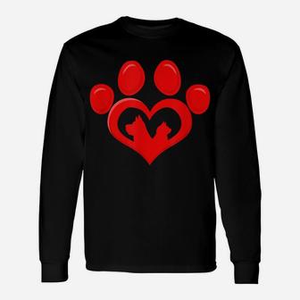 Dog And Cat Paw Love Heart For Dog And Cat Lovers Women's Unisex Long Sleeve | Crazezy CA