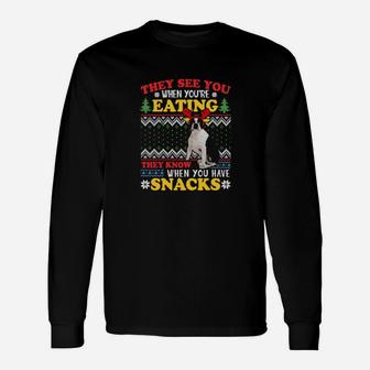 Dog Boston Terrier Ugly Xmas They See You Re Eating Paws Dogs Long Sleeve T-Shirt - Monsterry DE
