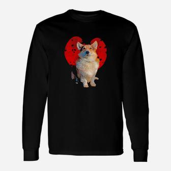 Dog Corgi Lover Clouds Red Heart Dog Lover Valentines Day Dog Lover Long Sleeve T-Shirt - Monsterry