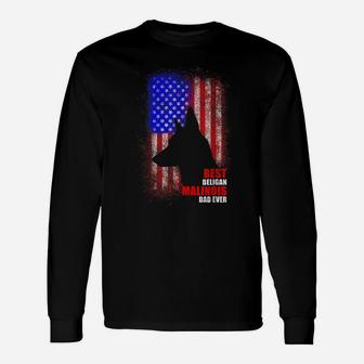 Dog Dad Ever American Flag Belgian Malinois Fathers Day Unisex Long Sleeve | Crazezy CA