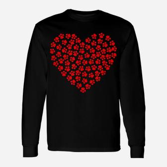 Dog Paw Prints Heart For Valentine Day And Dog Lover Unisex Long Sleeve | Crazezy