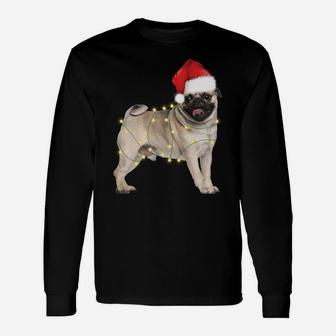 Dog Pug Santa Hat Christmas Lights Dog Lovers Unisex Long Sleeve | Crazezy