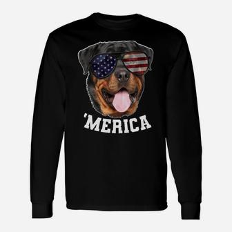 Dog Rottweiler American Flag Sunglasses 4Th Of July 'Merica Unisex Long Sleeve | Crazezy