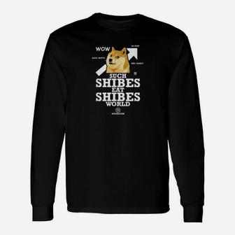 Dogecoin Shibes Eat Shibes Cryptocurrency Hodler Doge Meme Long Sleeve T-Shirt - Monsterry