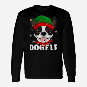 Dogelf Boston Terrier Dog Funny Ugly Christmas Sweater Sweatshirt Unisex Long Sleeve | Crazezy