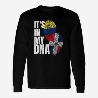 Dominican And Colombian Mix Dna Flag Long Sleeve T-Shirt - Thegiftio