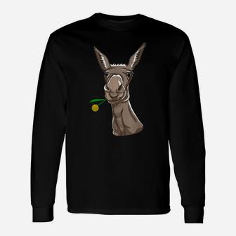 Donkey With Flower On Mouth Cute Mule Jack Burro Horse Gift Unisex Long Sleeve | Crazezy DE