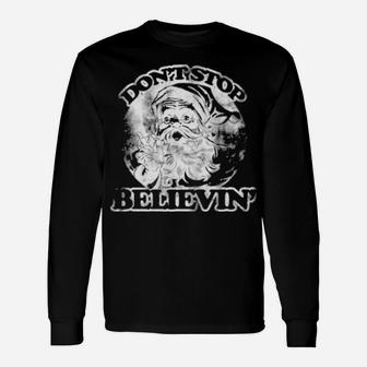 Dont Stop Believin Vintage Santa Claus Long Sleeve T-Shirt - Monsterry
