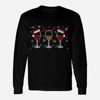 Drink Wine Diamond Santa Hat Merry Christ Long Sleeve T-Shirt - Thegiftio UK