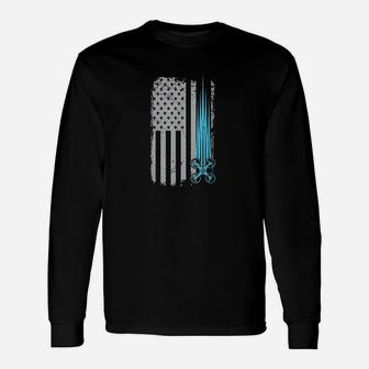 Drone Racing Distressed Usa American Flag Quadcopter Pilot Unisex Long Sleeve | Crazezy