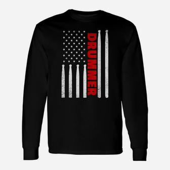 Drummer Vintage American Flag Drumming 4Th Of July T Shirt Unisex Long Sleeve | Crazezy