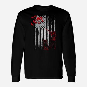 Duck Hunting With Dog Hunters Daddy Gift American Usa Flag Unisex Long Sleeve | Crazezy UK