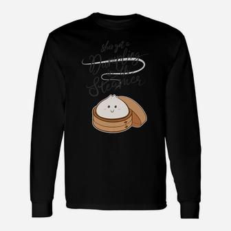 "Dumpling In The Steamer" Funny Cute Pregnancy Announcement Unisex Long Sleeve | Crazezy