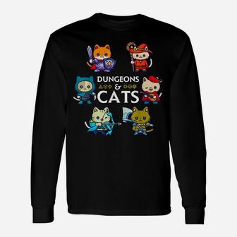 Dungeons And Cats Rpg D20 Dice Nerdy Fantasy Gamer Cat Gift Unisex Long Sleeve | Crazezy