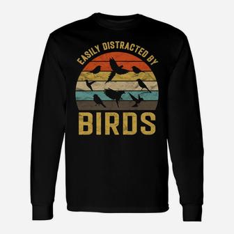 Easily Distracted By Birds Vintage Retro Birds Lover Gift Unisex Long Sleeve | Crazezy