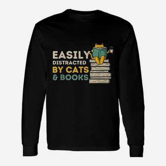Easily Distracted By Cats And Books Unisex Long Sleeve | Crazezy UK
