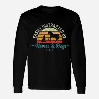 Easily Distracted By Dogs And Horses Funny Horse Riding Unisex Long Sleeve | Crazezy AU