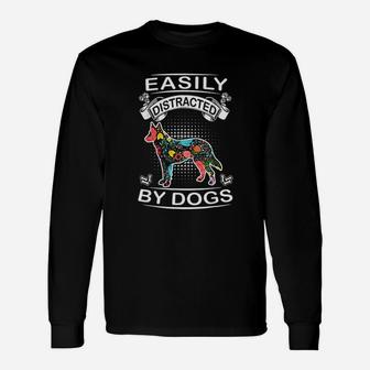 Easily Distracted By Dogs German Shepherd Funny Dog Unisex Long Sleeve | Crazezy