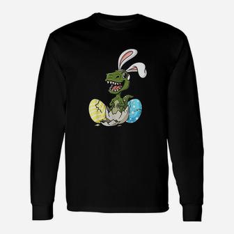 Easter Day T Rex With Bunny Ears Eggs Funny Unisex Long Sleeve | Crazezy UK