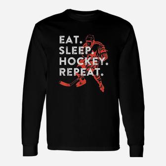 Eat Sleep Hockey Repeat Unisex Long Sleeve | Crazezy CA