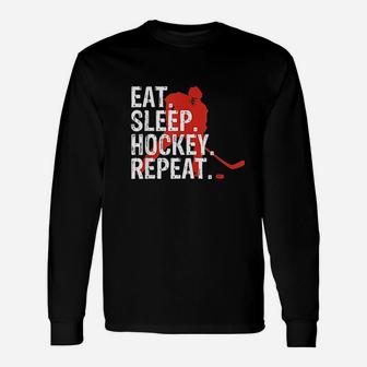 Eat Sleep Hockey Repeat Unisex Long Sleeve | Crazezy