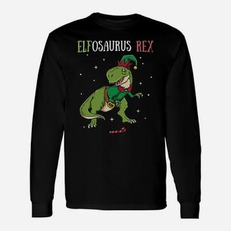 Elfosaurus T-Rex Elf Dinosaur Elves Christmas Dino Gift Sweatshirt Unisex Long Sleeve | Crazezy CA