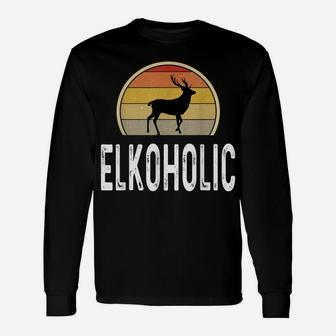 Elk Hunter Gifts Funny Elk Hunting Shirt Elkoholic Retro Unisex Long Sleeve | Crazezy CA