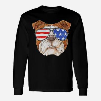 English Bulldog American Sunglasses 4Th Of July Dog Long Sleeve T-Shirt - Monsterry CA